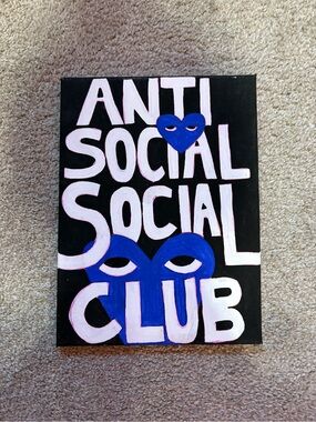 Anti Social Social Club Black Canvas with Blue Heart & Eyes